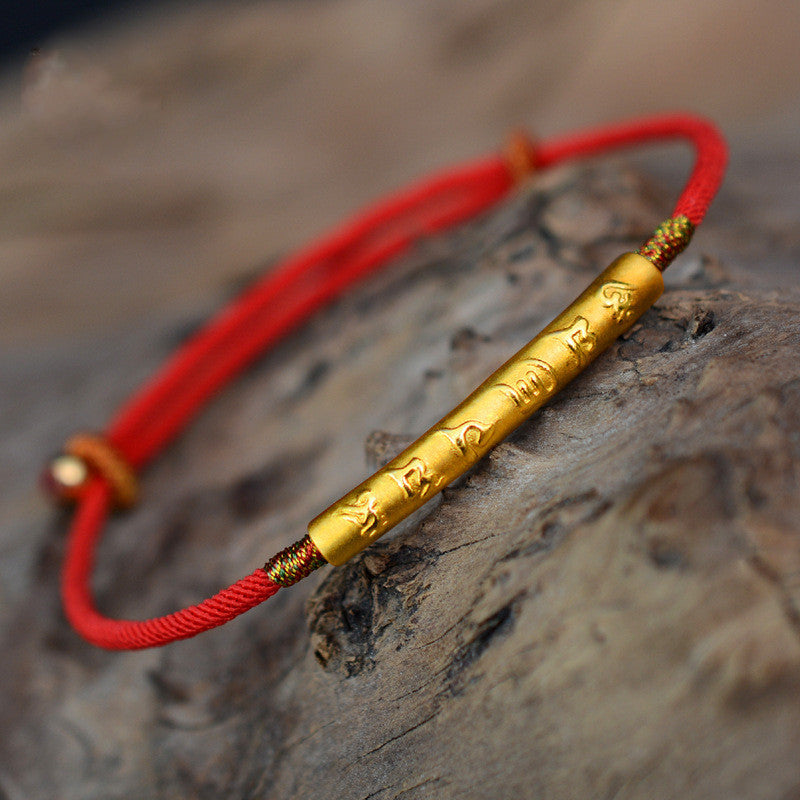 999 Pure Silver Gold-plated Dragon Knot Six-character Mantra Bracelet