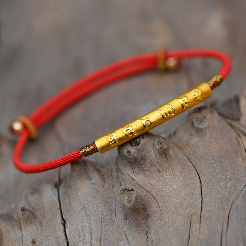 999 Pure Silver Gold-plated Dragon Knot Six-character Mantra Bracelet