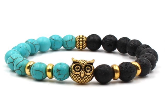 Beaded Bracelet Volcanic Stone Black Lava Marble Tiger Eye