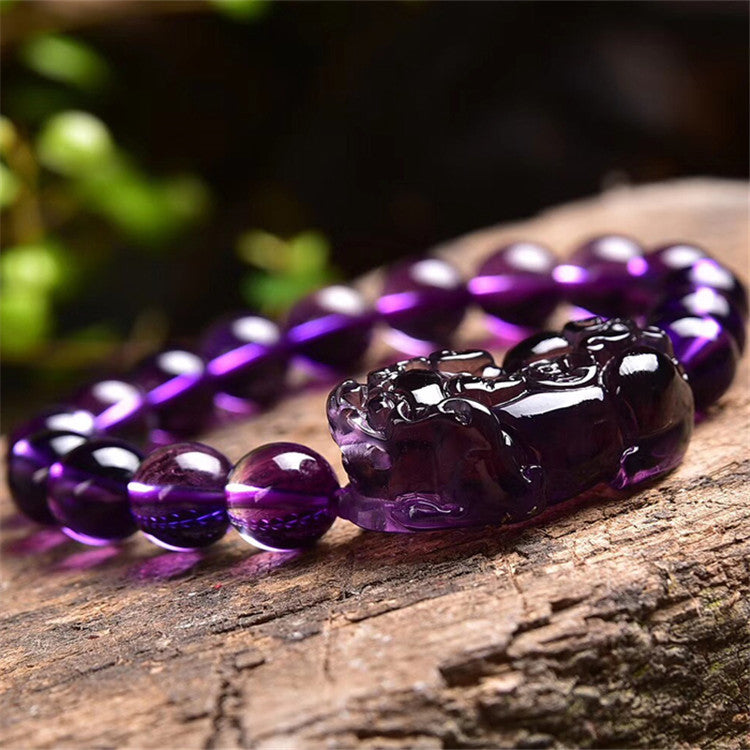 Amethyst Money Pixiu Round Bead Bracelet