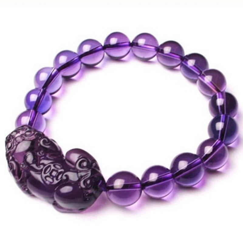 Amethyst Money Pixiu Round Bead Bracelet