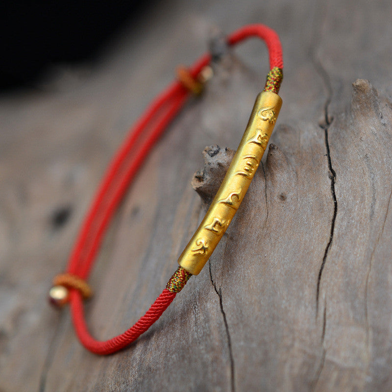 999 Pure Silver Gold-plated Dragon Knot Six-character Mantra Bracelet