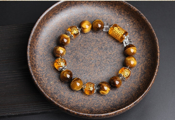 Natural tiger eye three face Fortune lucky hand bracelet beads bracelet lucky transfer men and women