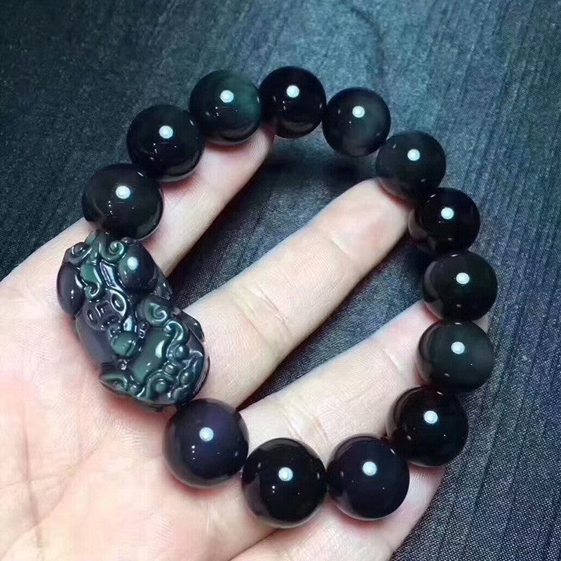 Natural Rainbow Eye Obsidian Pixiu Bracelet