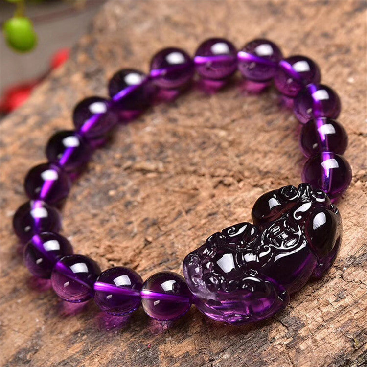 Amethyst Money Pixiu Round Bead Bracelet