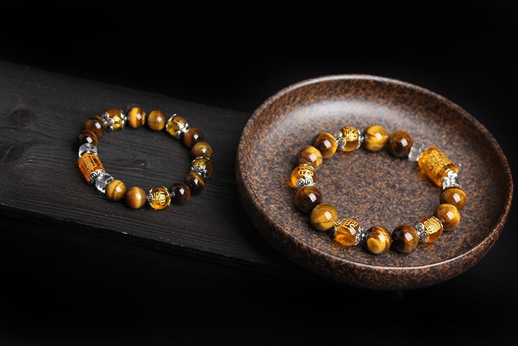 Natural tiger eye three face Fortune lucky hand bracelet beads bracelet lucky transfer men and women