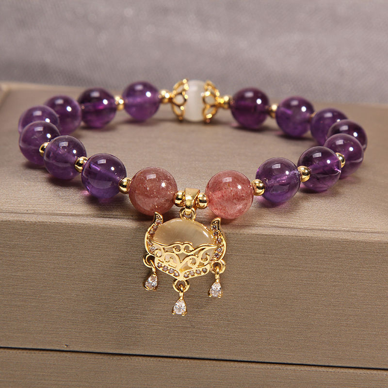 Strawberry Crystal Bracelet Freshwater Pearl Women's Peach Blossom Fortune
