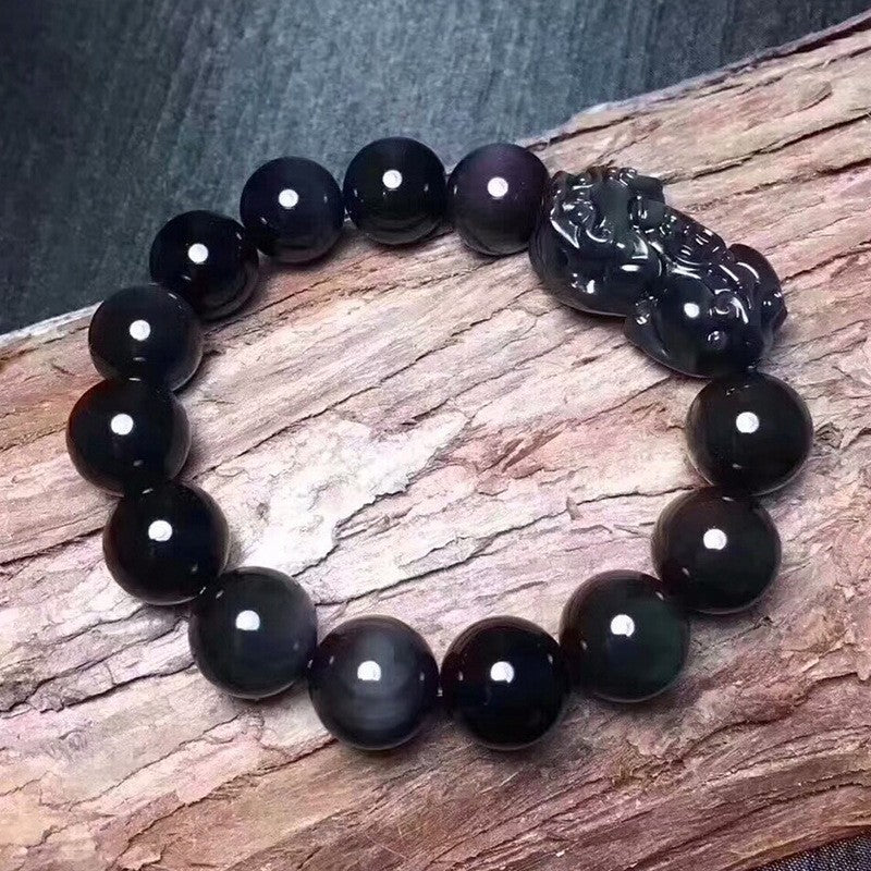 Natural Rainbow Eye Obsidian Pixiu Bracelet