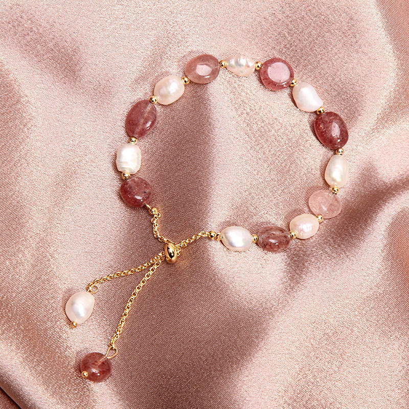 Strawberry Crystal Bracelet Freshwater Pearl Women's Peach Blossom Fortune