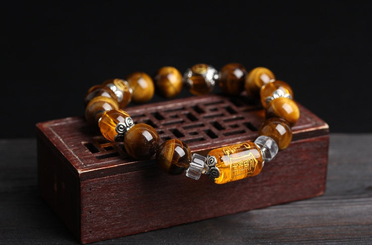 Natural tiger eye three face Fortune lucky hand bracelet beads bracelet lucky transfer men and women