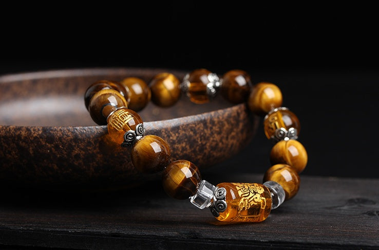 Natural tiger eye three face Fortune lucky hand bracelet beads bracelet lucky transfer men and women
