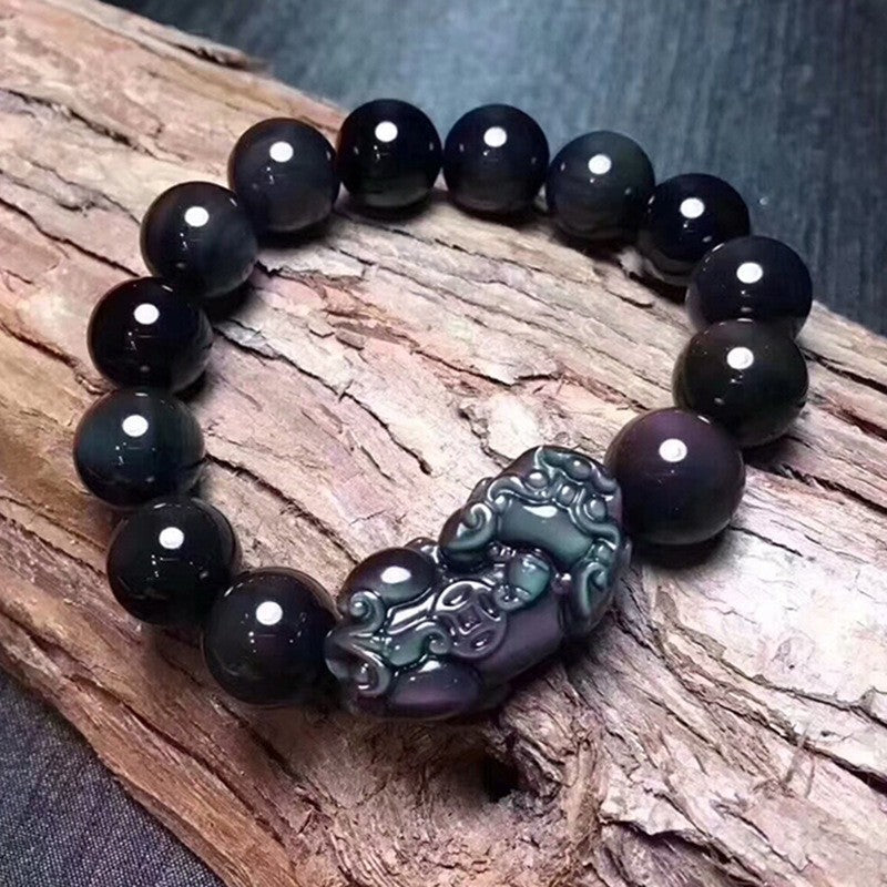 Natural Rainbow Eye Obsidian Pixiu Bracelet